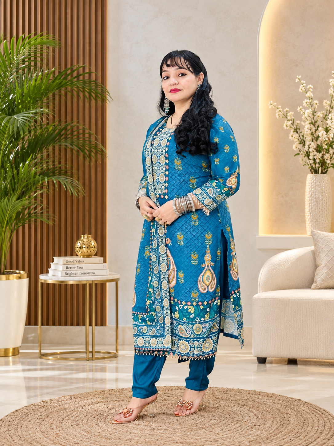 3 pc kurti set in Muslin fac 