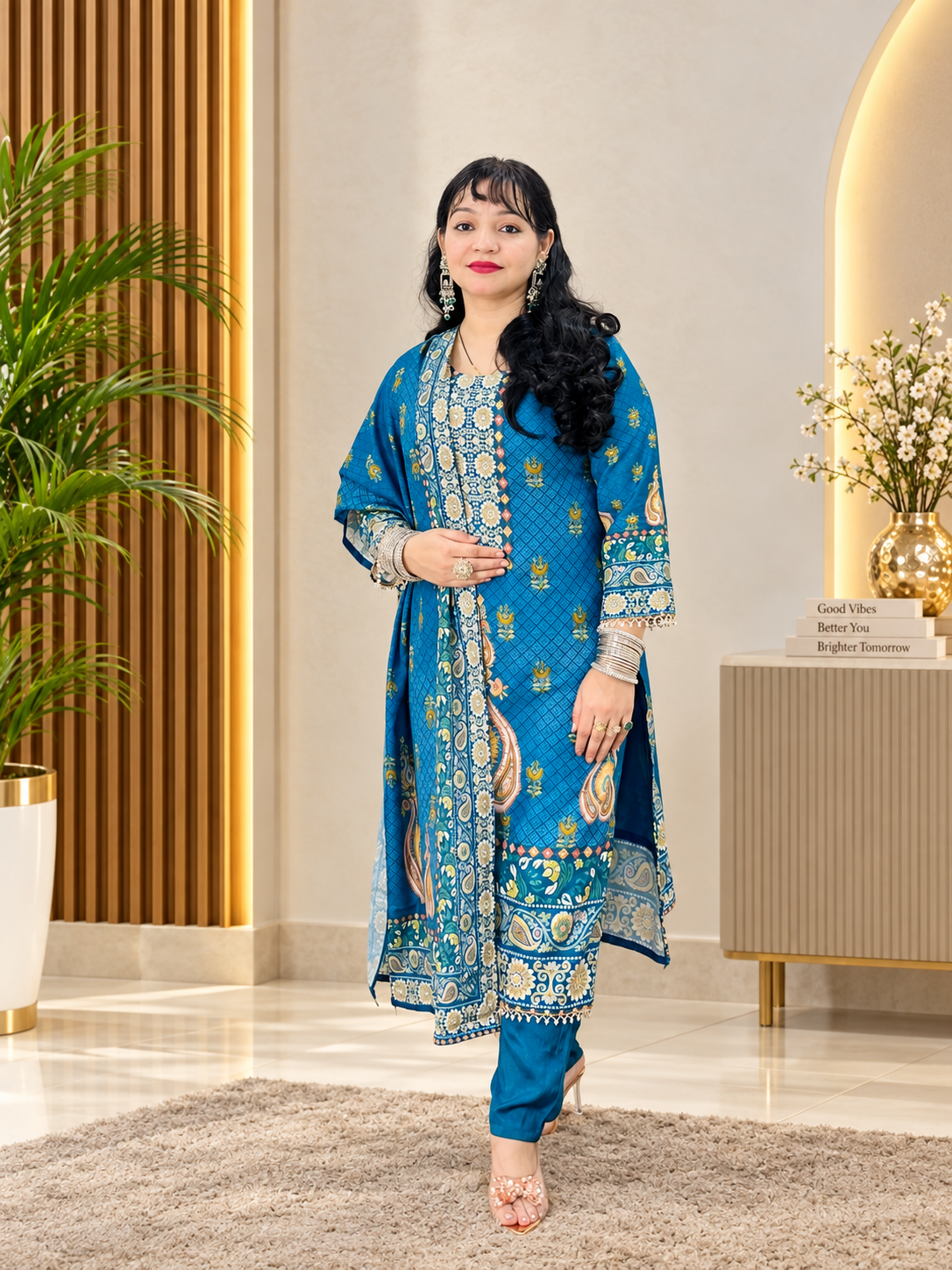 3 pc kurti set in Muslin fabric