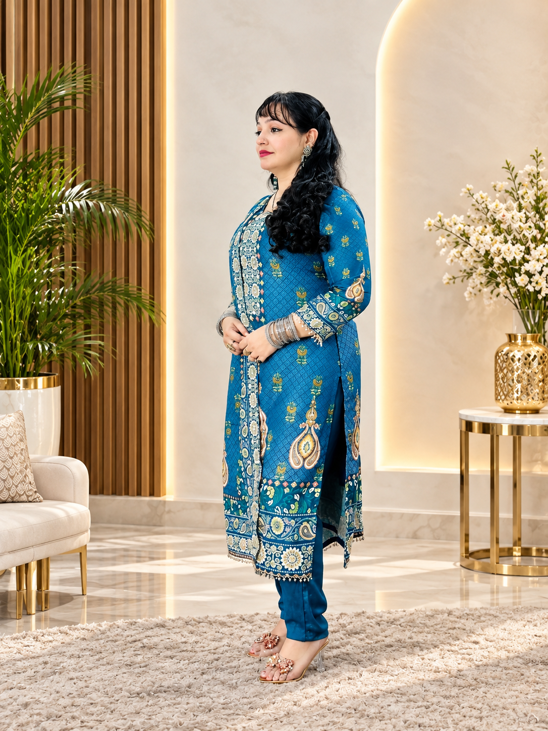 3 pc kurti set in Muslin fabric 